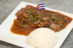 Cuban Sirloin Steak in a Gravy Mushroom Sauce