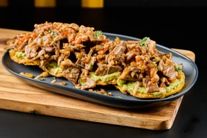 TOSTONES WITH MEAT
