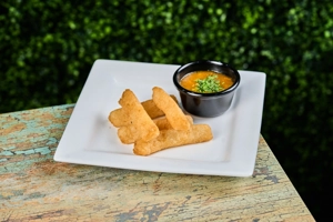 PLANTAIN CHIPS, STUFFED MINI AREPAS