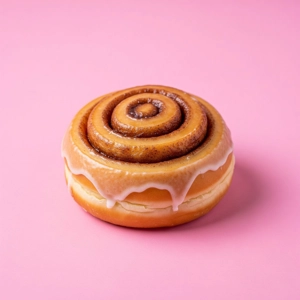 Cinnamon roll with visible glaze and cinnamon spirals in Dallas.