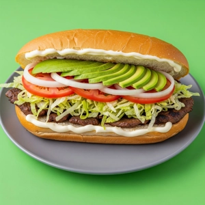 Beef Fajita Torta with avocado, tomato, and lettuce in Dallas.