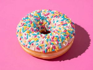 Sprinkles Donut with colorful sprinkles and white icing in Dallas.