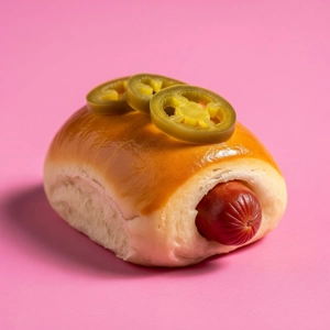 Small Spicy Kolache with jalapeño slices and sausage in Dallas.