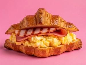 Ham egg cheese croissant with scrambled eggs and ham on a croissant in Dallas.