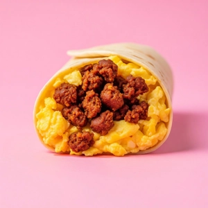 Chorizo Egg Cheese Burrito with scrambled eggs and chorizo sausage wrapped in a tortilla in Dallas.