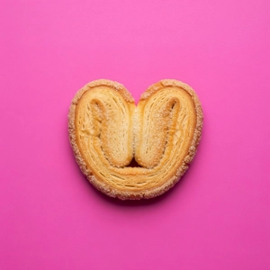 Puff pastry cookie with sugar on a pink background in Dallas.
