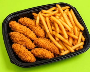 Chicken tenders with crispy breading and golden fries in Dallas.