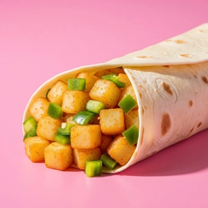 Potato Jalapeño Cheese Burrito with grilled potatoes and jalapeños in a flour tortilla, Dallas.