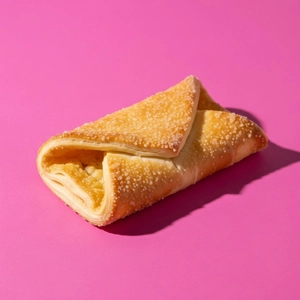 Folded sweet bread with a golden crust and sugar coating, filled with visible pineapple bits in Dallas.