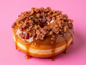 Maple Bacon Donut with bacon crumbles and maple glaze in Dallas.