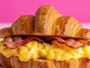 Bacon Egg Cheese Croissant with scrambled eggs and crispy bacon in a flaky croissant in Dallas.