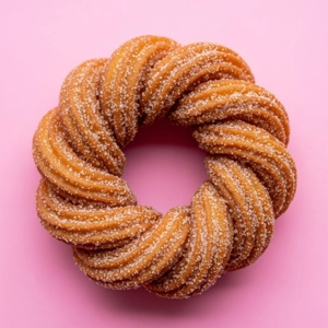 Churro Donut with sugar coating on a pink background in Dallas.