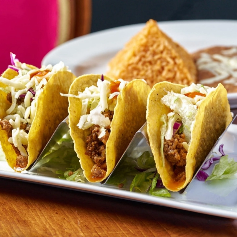 Mexican tacos with ground beef and shredded lettuce in Wantagh.
