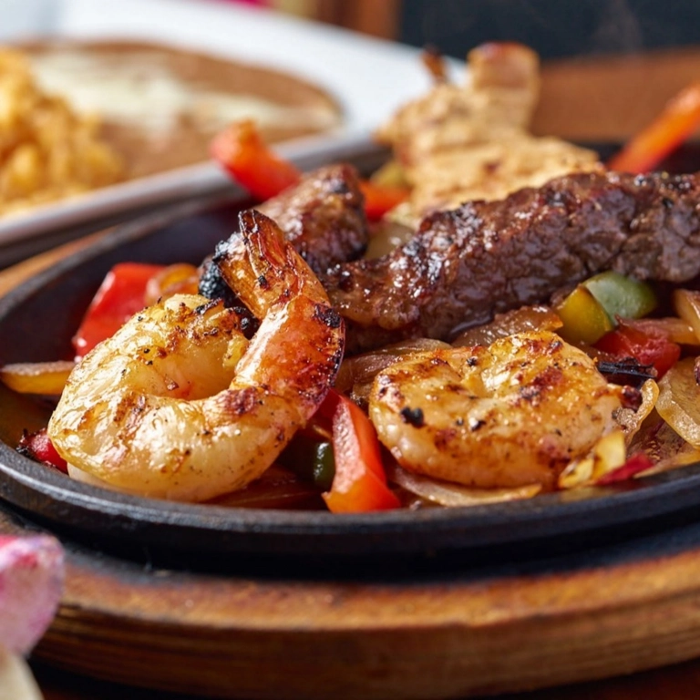 Fajita Combo with grilled shrimp, beef, and bell peppers at a restaurant in Wantagh.