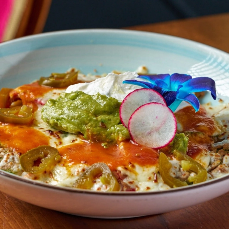 Nacho Supreme with jalapeños, guacamole, and radish slices in Wantagh.
