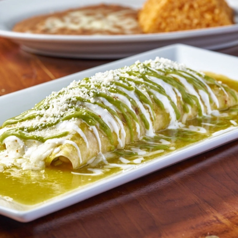 Burrito Mojado with green sauce and sour cream in Wantagh.