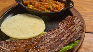 Grilled Steak w/ Corn Cake & Hogao
