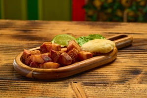 Smoked Fried Pork Belly w/ Corn Cake