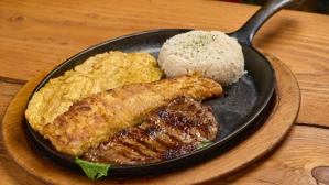 Half Grilled Sirloin Steak & Half Grilled Fish Fillet