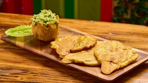 Fried Green Plantains w/ Guacamole