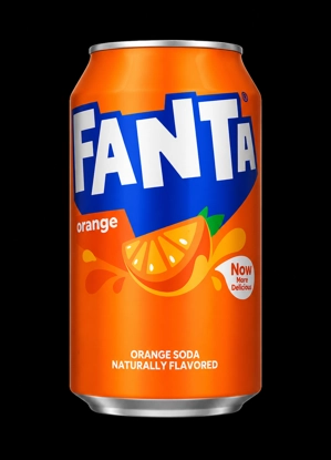Fanta 12oz can with orange slice graphic, visible in Jackson Heights.