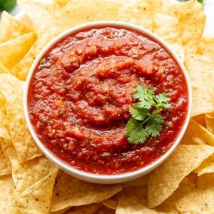 Chips with red salsa