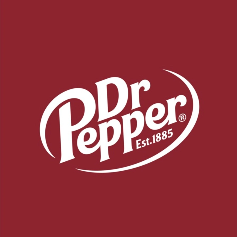 Dr Pepper logo with white text on a maroon background in Carrollton.