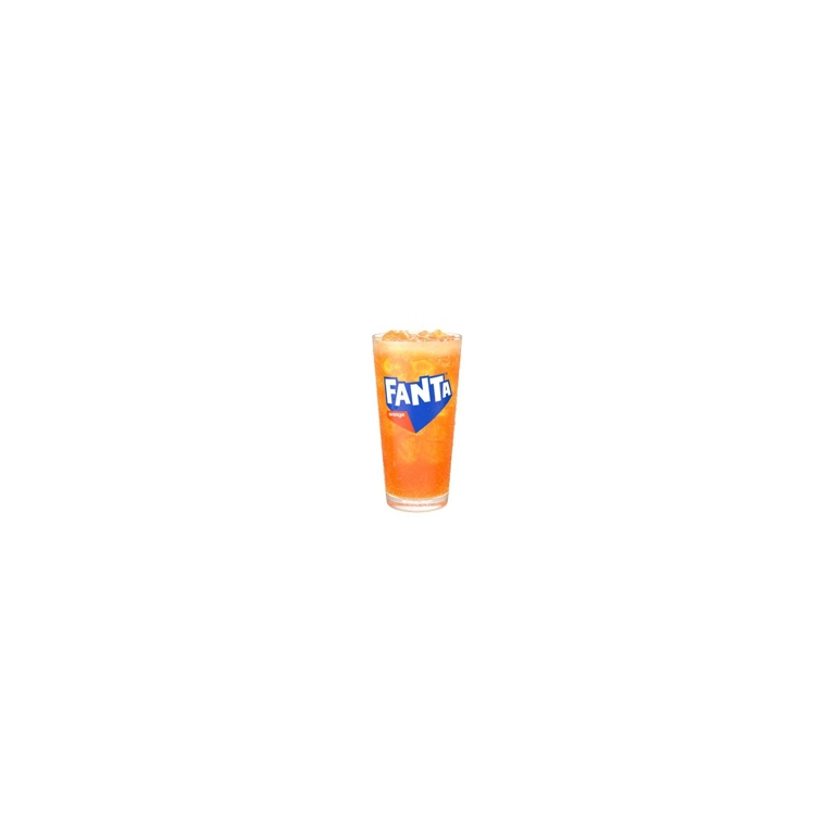 Fanta in a glass with ice cubes, a refreshing orange beverage, served in Roanoke.