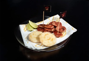 Colombian Sausage, Arepita & Lemon