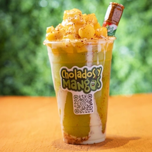 Mango Biche Frappe with diced mango and chamoy in Jackson Heights.