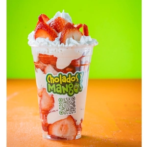 Fresas con Crema with visible strawberries and cream in Jackson Heights.
