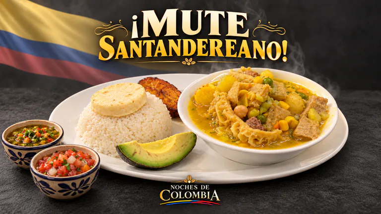Mute santandereano colombiano con carne de res y cerdo en Fairview, NJ. Acompañado de arroz, arepa y aguacate.