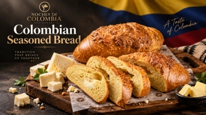 Pan aliñado colombiano con queso y mantequilla en una tabla de madera.