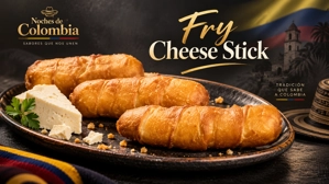 Palito de queso colombiano con queso blanco y perejil en un plato. Ciudad desconocida.