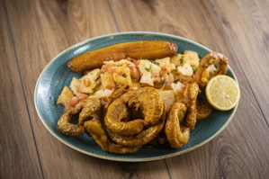 MIGAS W/ FRIED BEEF INTESTINES (CHUNCHURRIA)