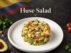 Ensalada de la casa colombiana con aguacate y maíz en West New York.