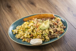 TYPICAL COLOMBIAN BREAKFAST W/ SCRAMBLED EGGS 