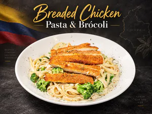 PASTA WITH BREADED CHICKEN & BROCCOLI(pasta con pollo empanizado y brócoli)
