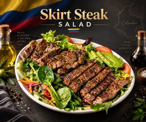 Ensalada de churrasquito colombiano con aguacate y tomate en West New York.