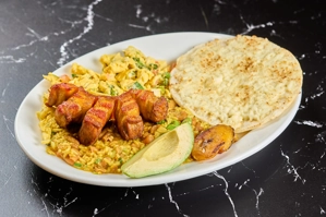 TYPICAL COLOMBIAN BREAKFAST W/ CRISPY PORK BELLY