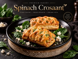 Pastel de espinaca con masa hojaldrada y queso feta visible en un plato. Cocina desconocida en ciudad desconocida.