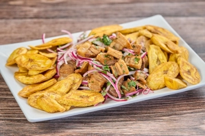 Pork belly ceviche with green plantains