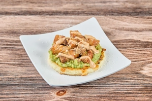 Fried Pork Belly and Guacamole Corn Cake