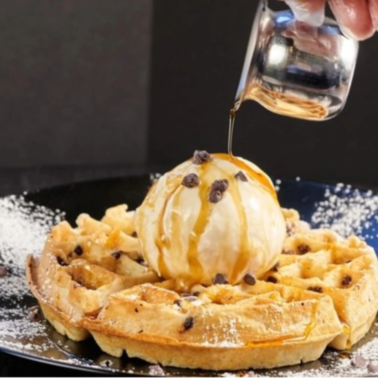 CHOCOLATE CHIP WAFFLE WITH ICE CREAM